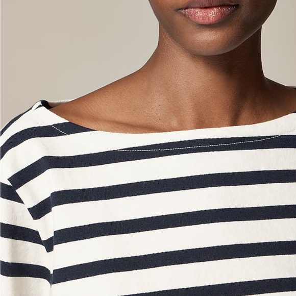 J. Crew Ivory Navy Classic mariner cloth boatneck T-shirt in stripe - Picture 3 of 7